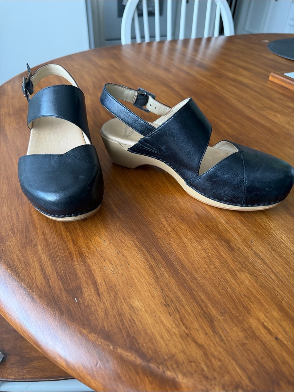 Dansko Black Leather Slingback Clog Heels